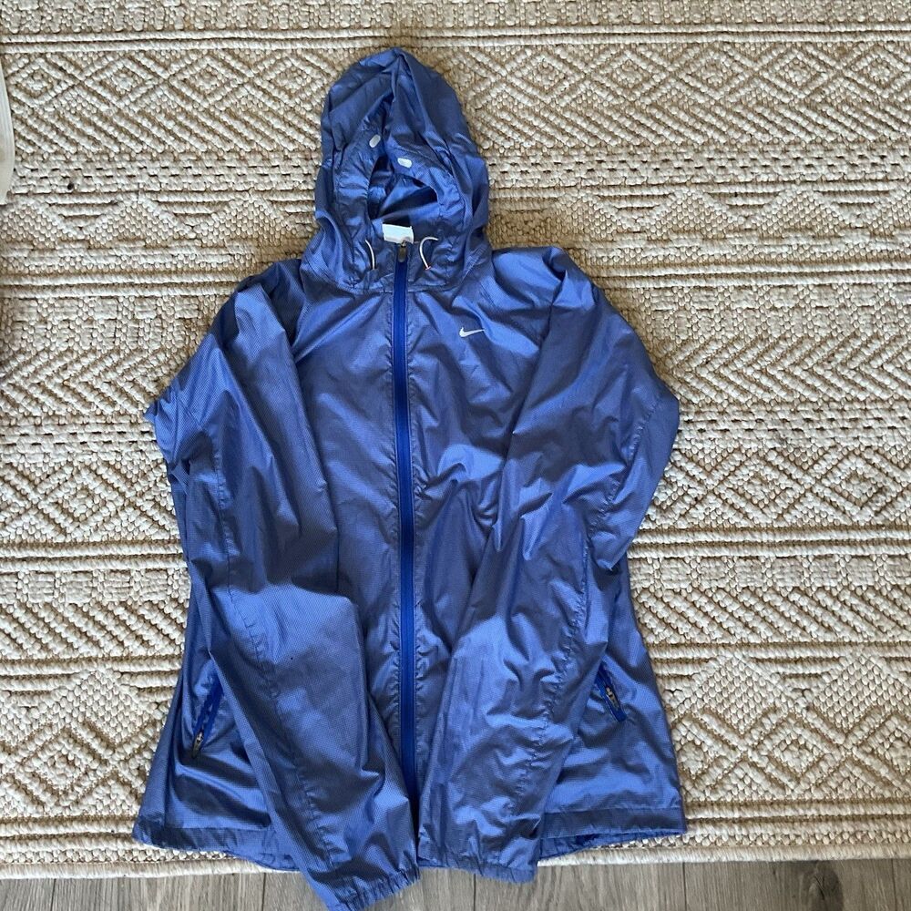 Nike Running Womens Size Medium Blue Full Zip Jacket Hood Pocket